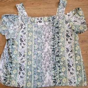 Womes Off The Shoulder Greeb Flower New York And Company Blouse Size Small